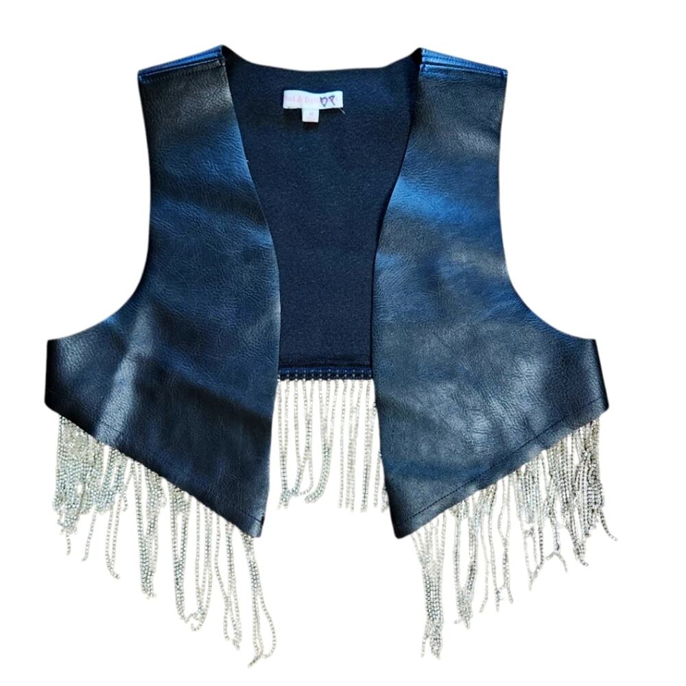 Hot & Delicious cropped vest faux leather rhinestone fringe size M